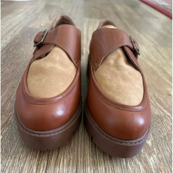 Seychelles Brown Leather Catch Me Lug Sole Platform Chunky Buckle Loafers 9.5 - Picture 4 of 11
